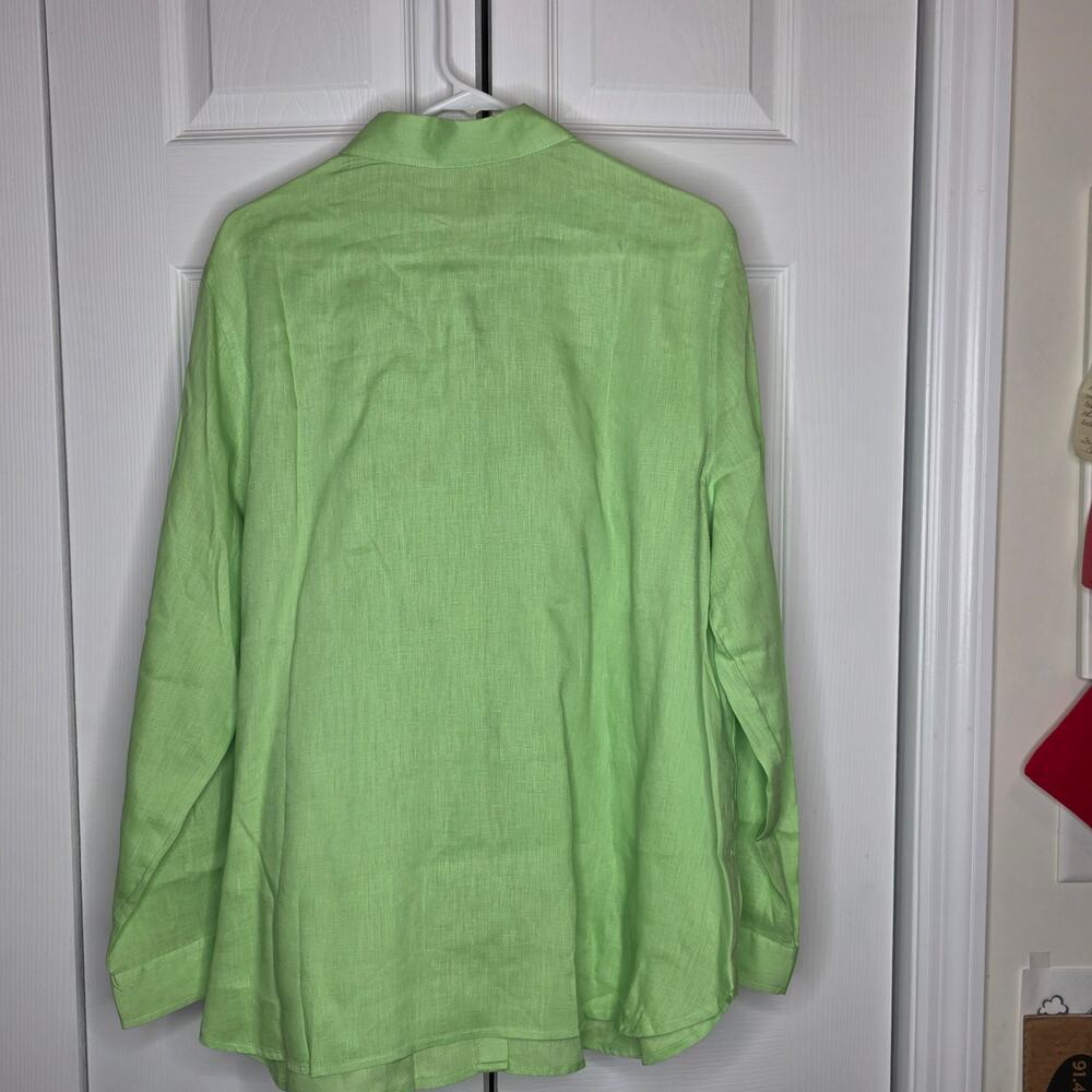 J. Jill Lime Green Linen 100% Linen Buttondown Blouse NWOT Sz Large - Picture 3 of 6